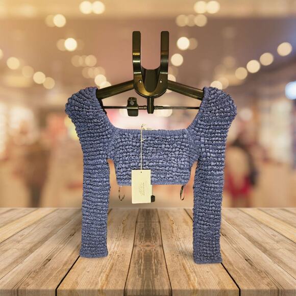 Misa Bubble Smocked Alessia Top Navy XS NWT - Picture 2 of 2